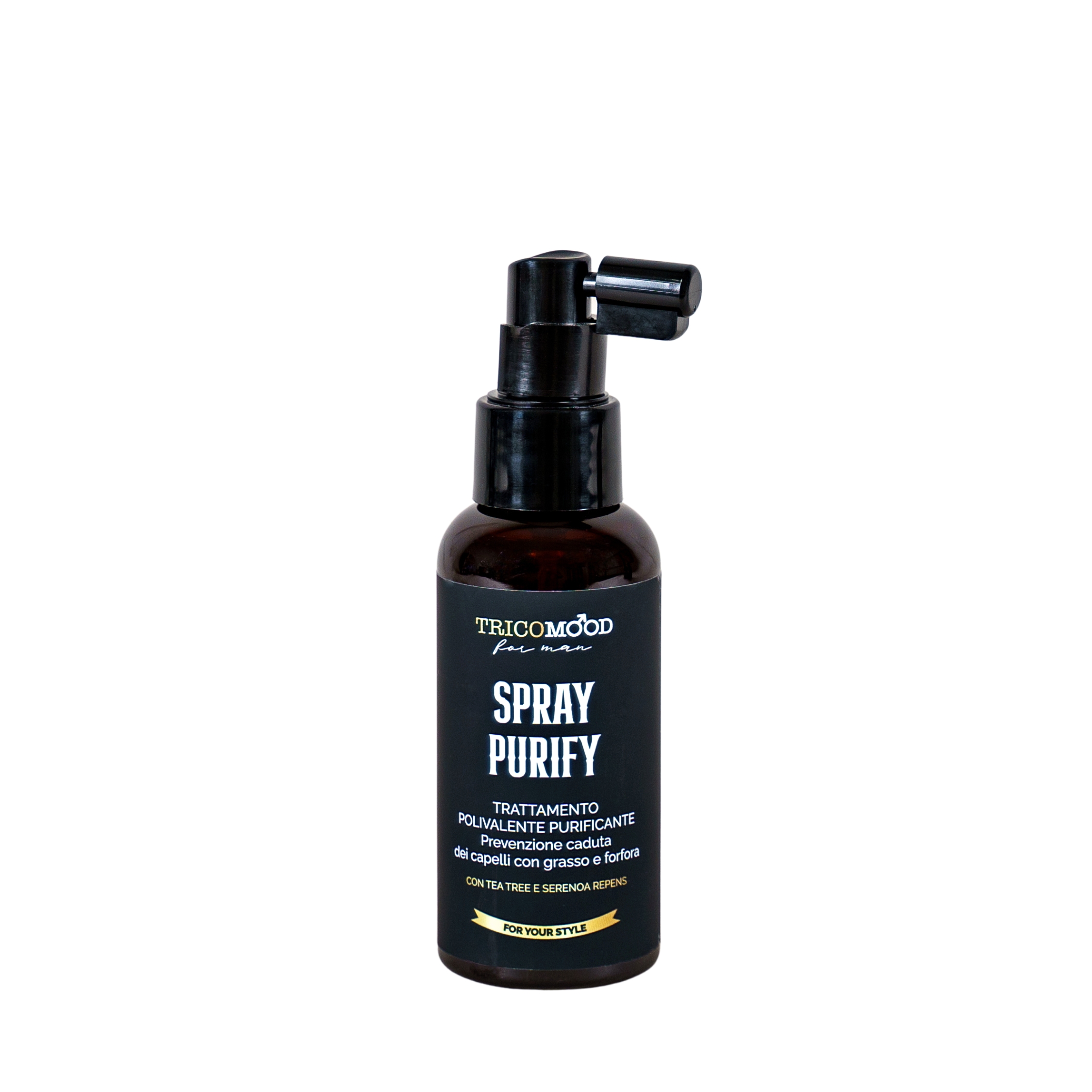 TRICOMOOD FOR MAN Spray Purify trattamento polivalente Wielowartościowe serum w sprayu z olejkiem z drzewa herbacianego 100 ml – Tricoart