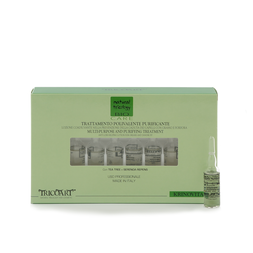 KRINOVITAL Trattamento polivalente purificante Trychologiczne serum wielowartościowe do włosów wypadających i problematycznej skóry głowy ampułki 12×7 ml – Tricoart